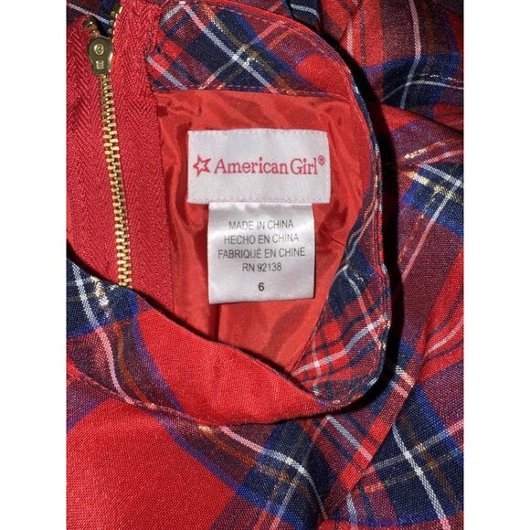 American Girl Red Plaid Metallic Black Velvet Belt Size 6 Girls Holiday Dress - Picture 10 of 14